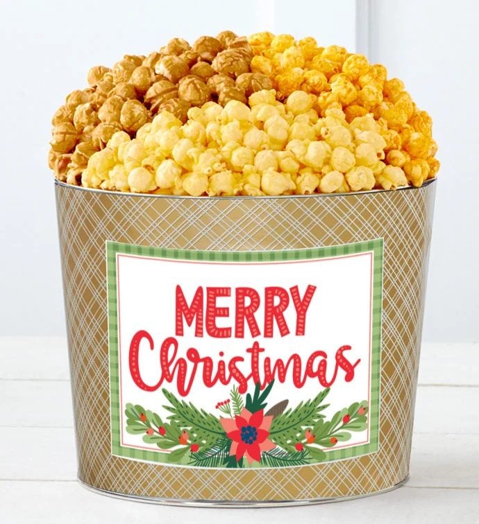 Merry Christmas Pointsettia 1.75 Gallon Popcorn Tin